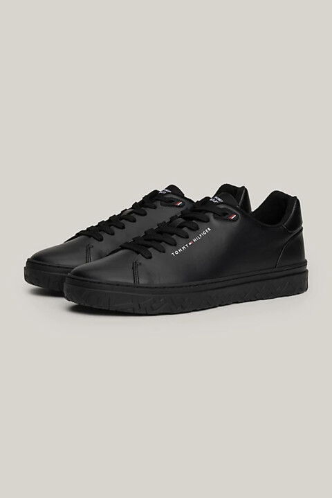 Erkek Th Monogram Deri Court Sneaker - Siyah - Tommy Hilfiger