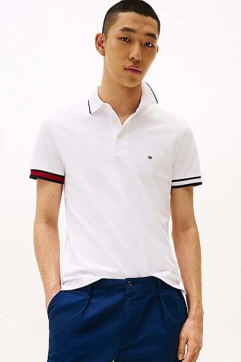 Erkek Th Slim Fit Polo T-Shirt - Beyaz - Tommy Hilfiger