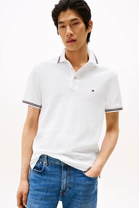 Erkek Th Slim Fit Tipped Polo T-Shirt - Beyaz - Tommy Hilfiger