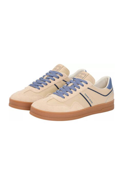 Erkek The Greenwich Süet ve Deri Detaylı Kort Sneaker - Bej/Mavi - Tommy Hilfiger