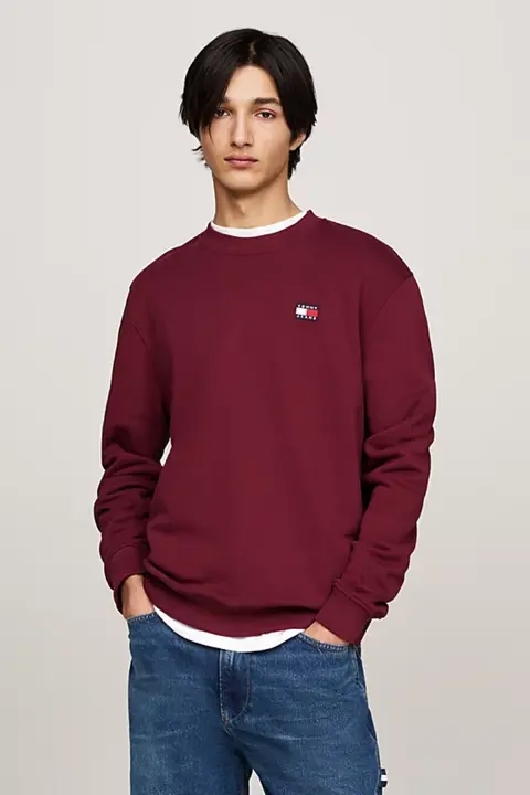 Erkek TJM REG Badge Crew Sweatshirt - Mor - 1