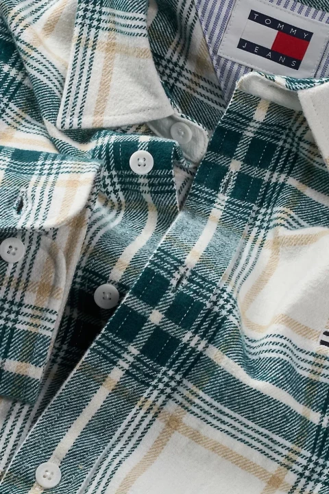 Erkek TJM REG CHECK FLANNEL SHIRT EXT Gömlek - Beyaz - 3