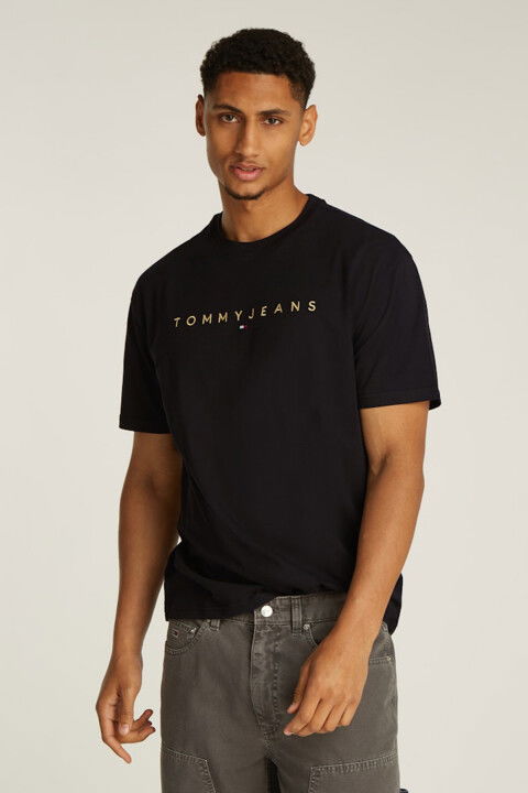 Erkek TJM Reg Gold Doğrusal Logo T-Shirt - Siyah - Tommy Hilfiger