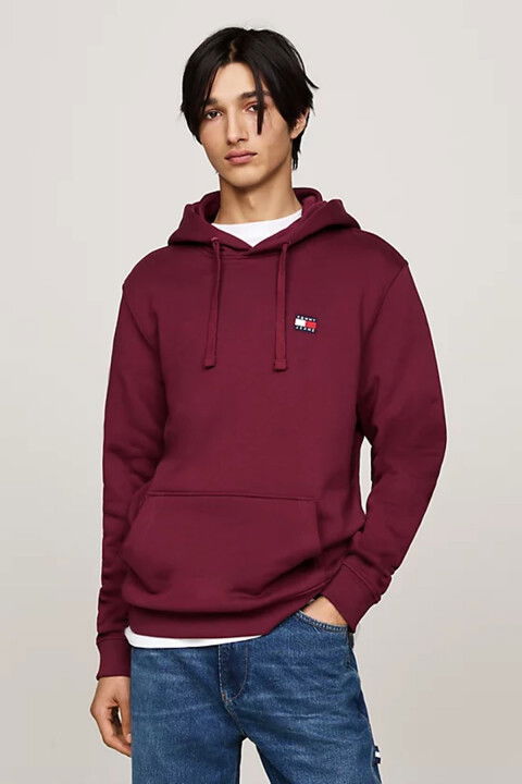 Erkek Tjm Reg Rozet Bağcıklı Kapüşonlu Sweatshirt - Kırmızı - Tommy Hilfiger