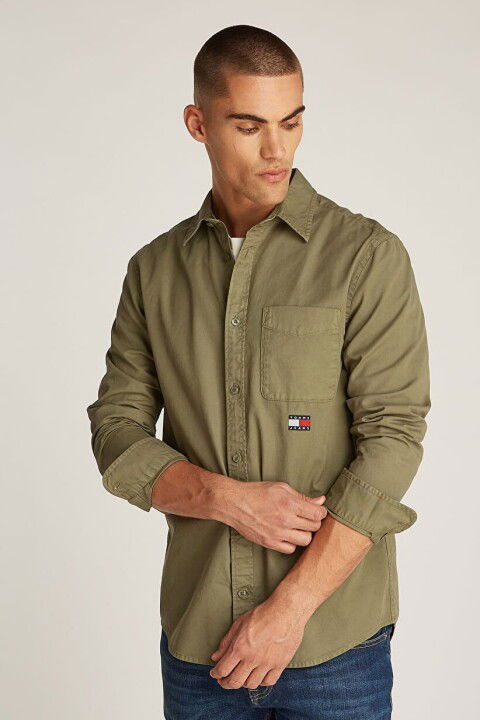 Erkek Tjm Regular Fit Düz Gömlek - Yeşil - Tommy Hilfiger