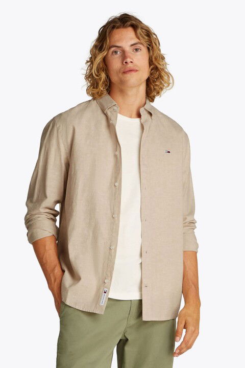 Erkek Tjm Regular Linen Blend Gömlek - Bej - Tommy Hilfiger