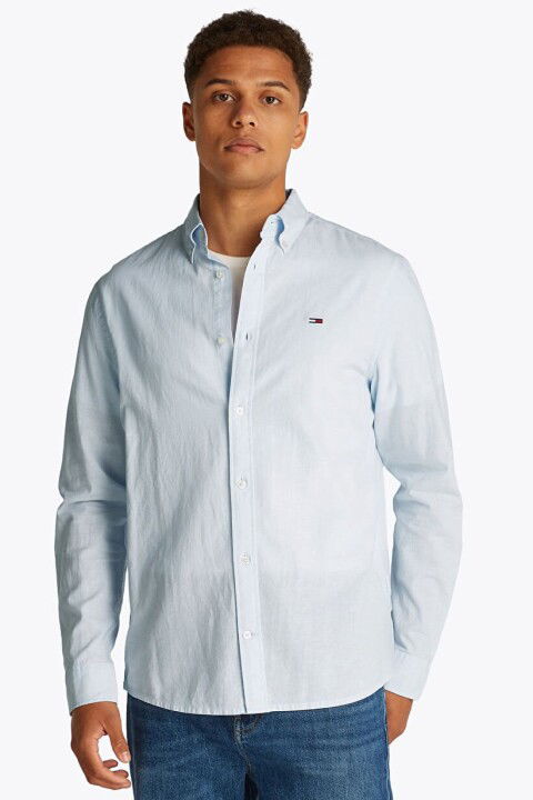 Erkek Tjm Regular Linen Blend Gömlek - Mavi - Tommy Hilfiger