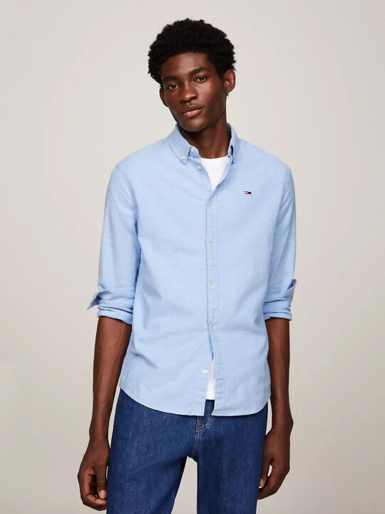 Erkek Tjm Slim Streç Oxford Gömlek - Mavi - Tommy Hilfiger