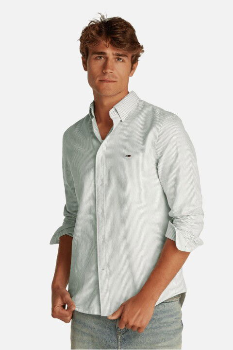 Erkek Tjm Slim Stripe Oxford Gömlek - Yeşil - Tommy Hilfiger