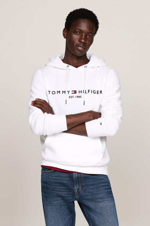 Erkek Tommy Logo Hoody Sweatshirt-Beyaz - Tommy Hilfiger