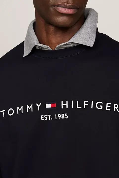 Erkek TOMMY Logo Nakışlı Bisiklet Yaka Sweatshirt - Lacivert - 3