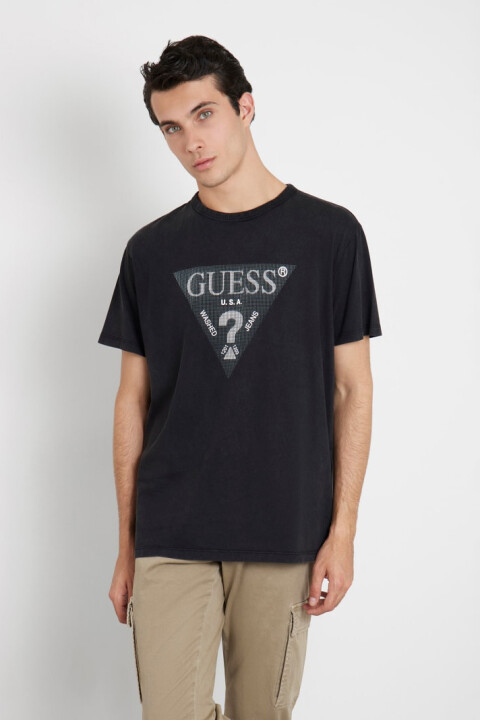 Erkek Üçgen Logolu T-Shirt - Siyah - Guess