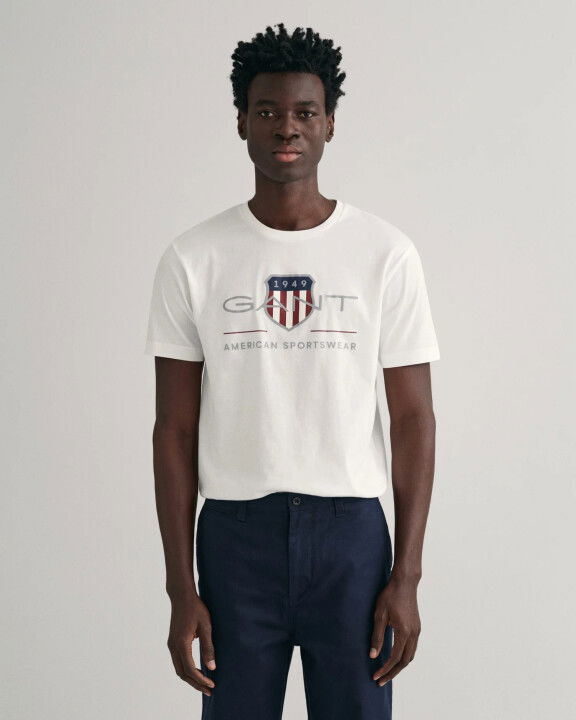 Erkek Regular Fit Bisiklet Yaka Logolu T-Shirt-Beyaz - GANT