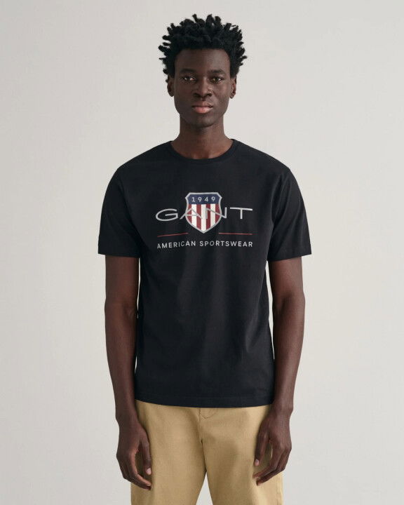 Erkek Regular Fit Bisiklet Yaka Logolu T-Shirt-Siyah - GANT