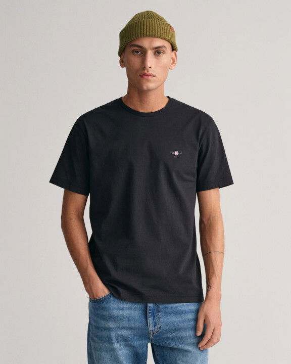 Erkek Regular Fit Bisiklet Yaka Logolu T-Shirt-Siyah - GANT
