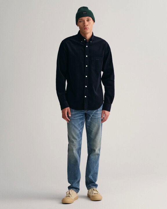 Erkek Regular Fit Düğmeli Yaka Gömlek-Lacivert - GANT