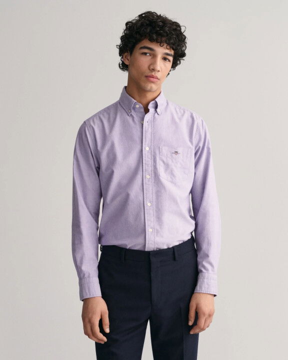Erkek Regular Fit Düğmeli Yaka Logolu Oxford Gömlek-Mor - GANT