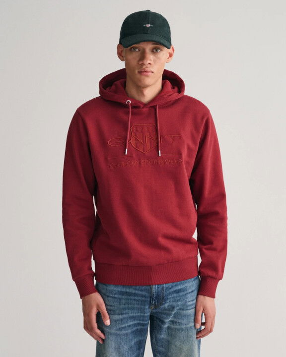 Erkek Regular Fit Kapüşonlu Logolu Sweatshirt-Bordo - GANT