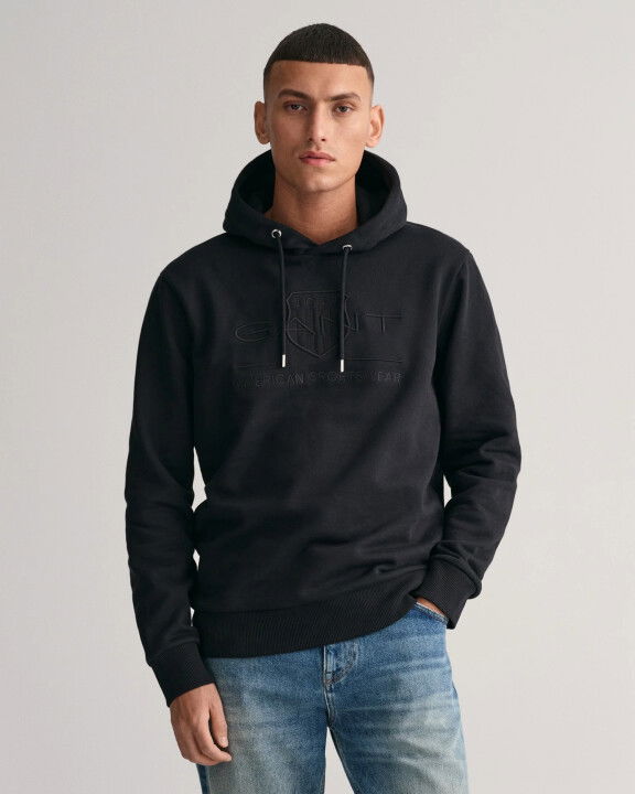Erkek Regular Fit Kapüşonlu Logolu Sweatshirt-Siyah - GANT