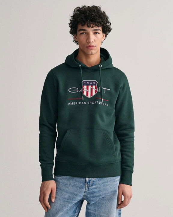 Erkek Regular Fit Kapüşonlu Logolu Sweatshirt-Yeşil - GANT