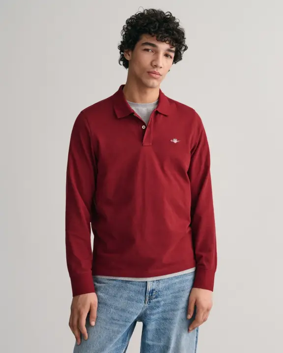 Erkek Regular Fit Logolu Polo Kazak-Bordo - 1