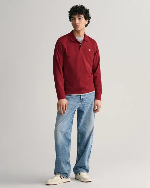 Erkek Regular Fit Logolu Polo Kazak-Bordo - 2