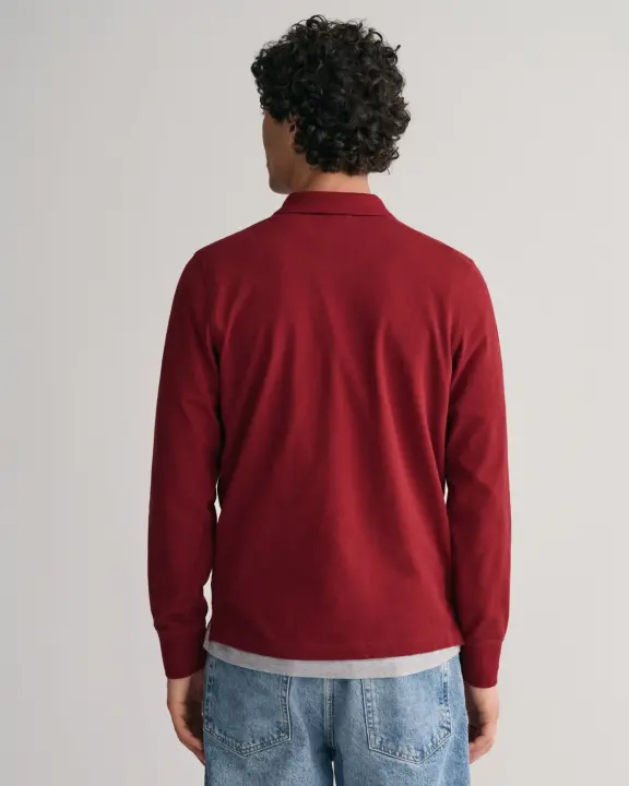 Erkek Regular Fit Logolu Polo Kazak-Bordo - 4