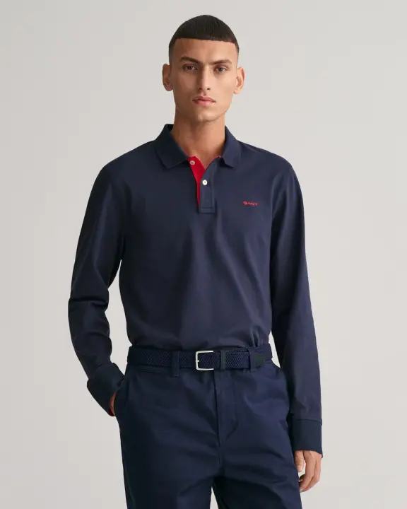 Erkek Regular Fit Logolu Polo Kazak-Lacivert - 1