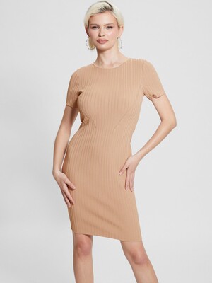 Bodycon Kadın Triko Elbise-Camel - 2