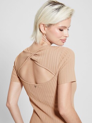 Bodycon Kadın Triko Elbise-Camel - 4