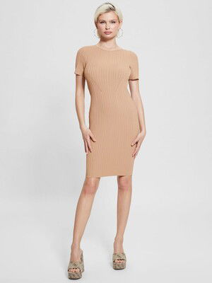 Bodycon Kadın Triko Elbise-Camel - GUESS