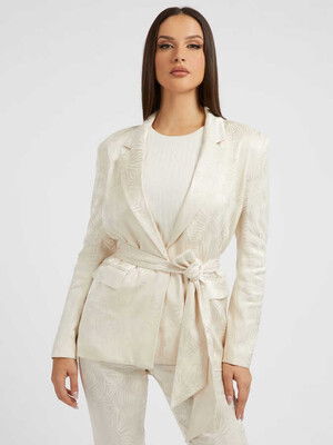 Kadın Kemerli Blazer Ceket W3Gn46Wejz0-Krem - GUESS