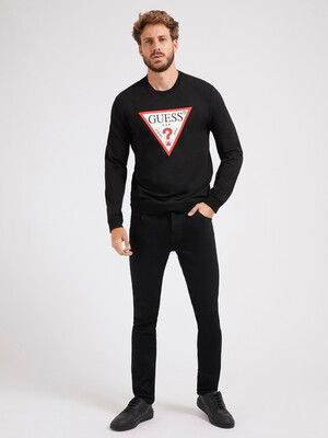 Üçgen Logolu Erkek Sweatshirt-Siyah - GUESS