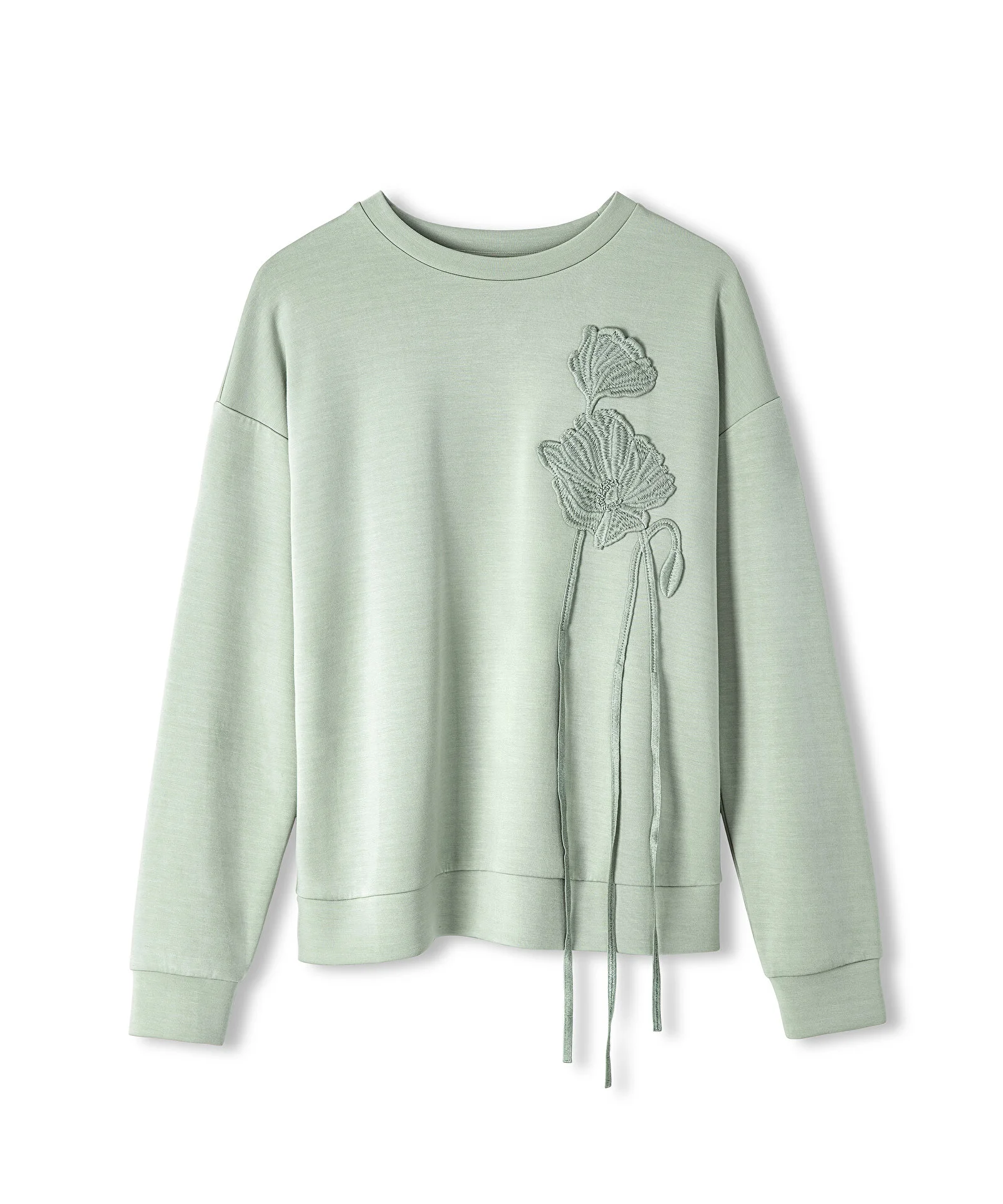 Çiçek Aplikeli Sweatshirt-Mint - 5