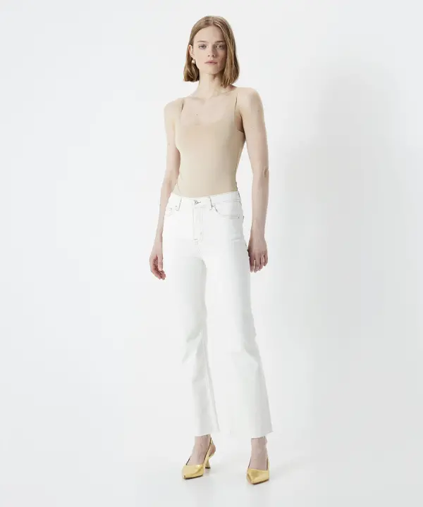 Cropped Flare Fit Jean Pantolon-Naturel - 1