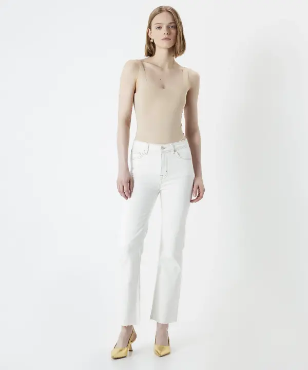 Cropped Flare Fit Jean Pantolon-Naturel - 2