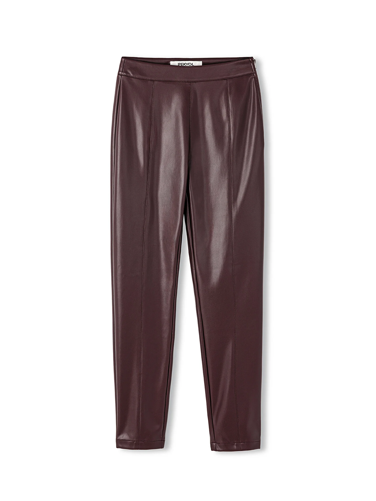 Deri Görünümlü Skinny Fit Pantolon-Bordo - 5