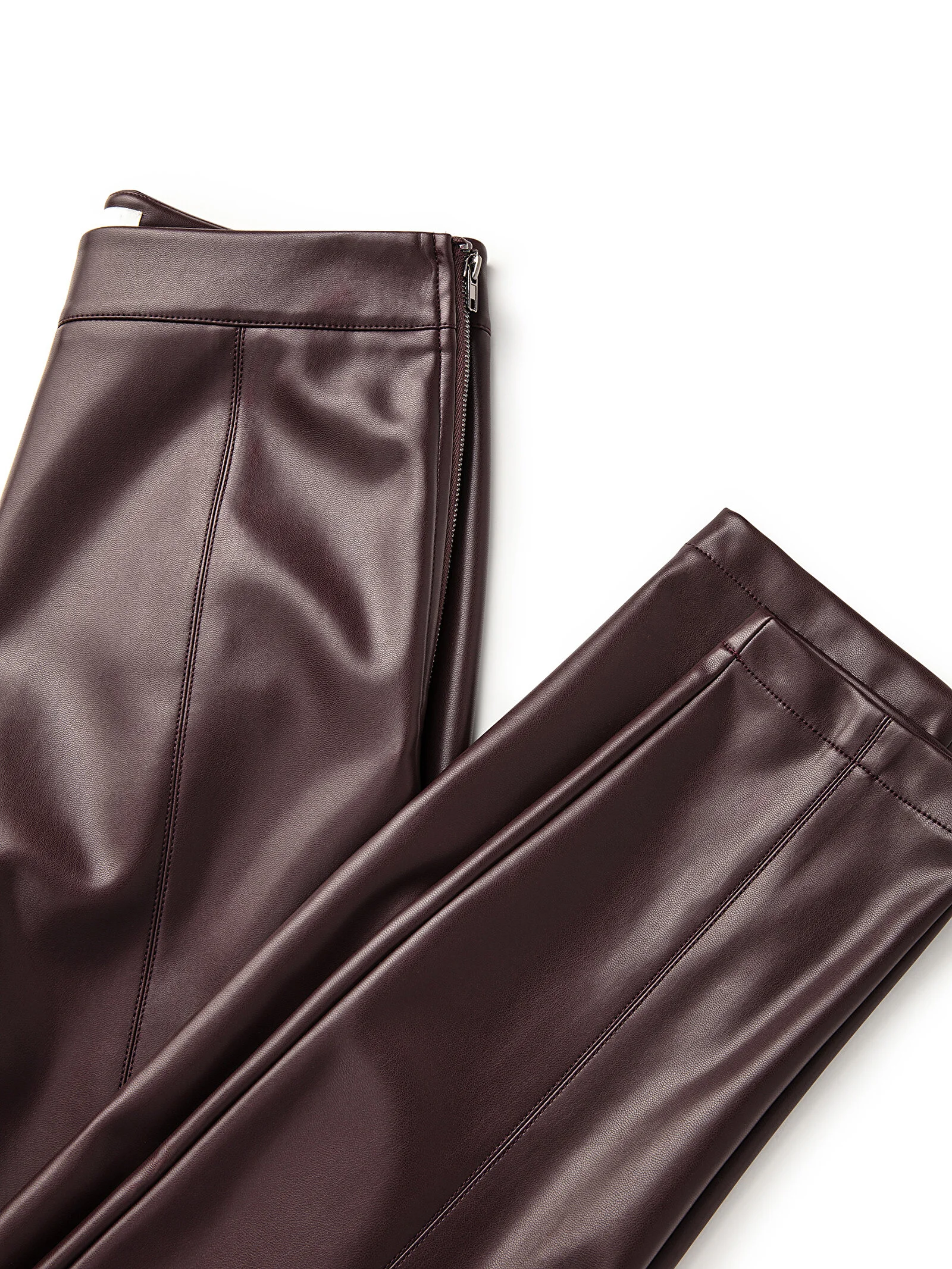 Deri Görünümlü Skinny Fit Pantolon-Bordo - 6