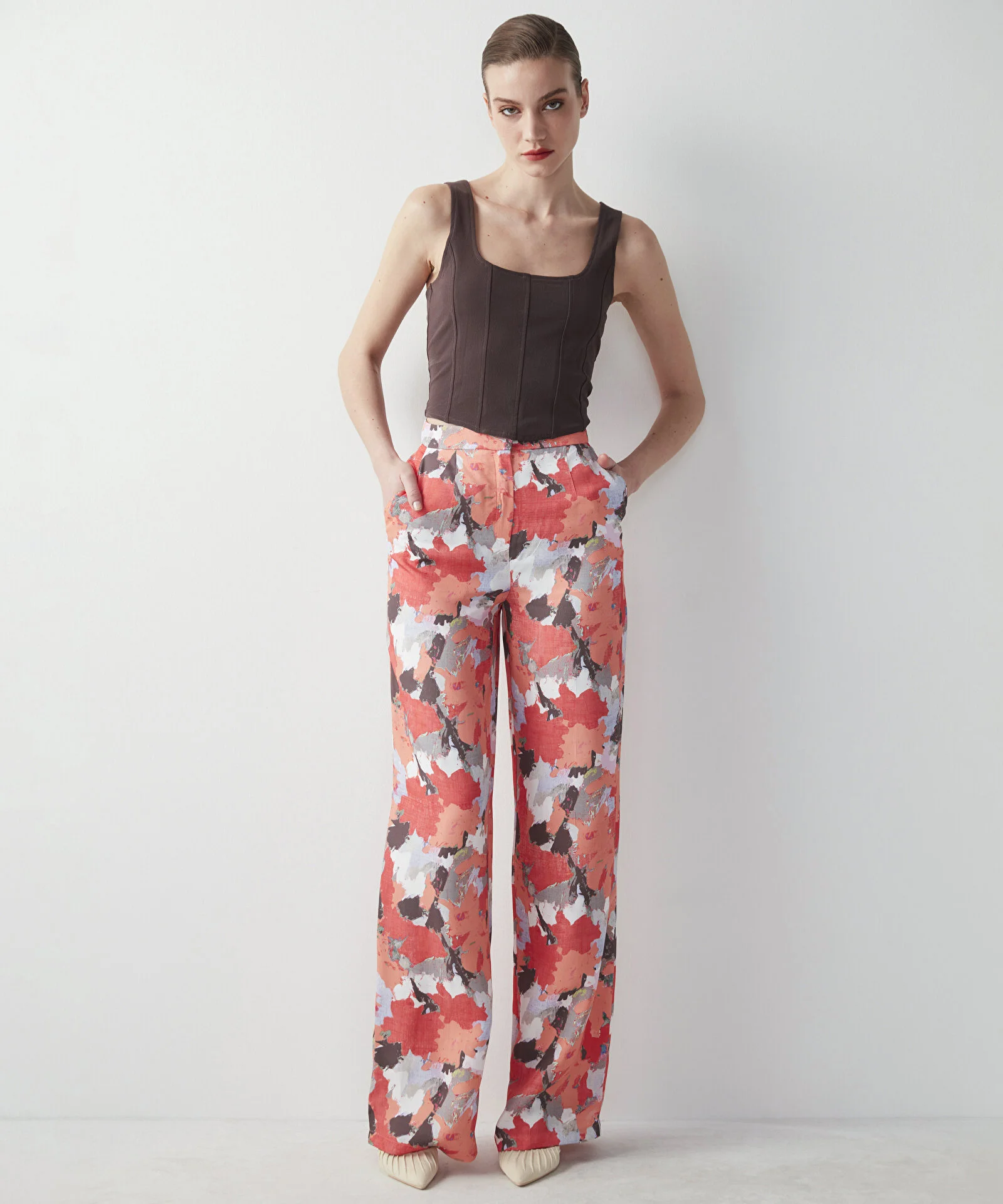 Desenli Wide Leg Fit Pantolon-Ayva - 2