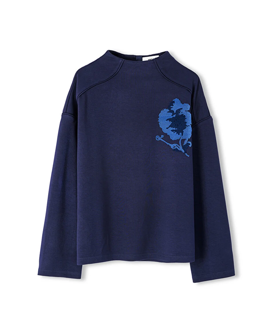 Kadın Çiçek Baskılı Sweatshirt - Lacivert - 5