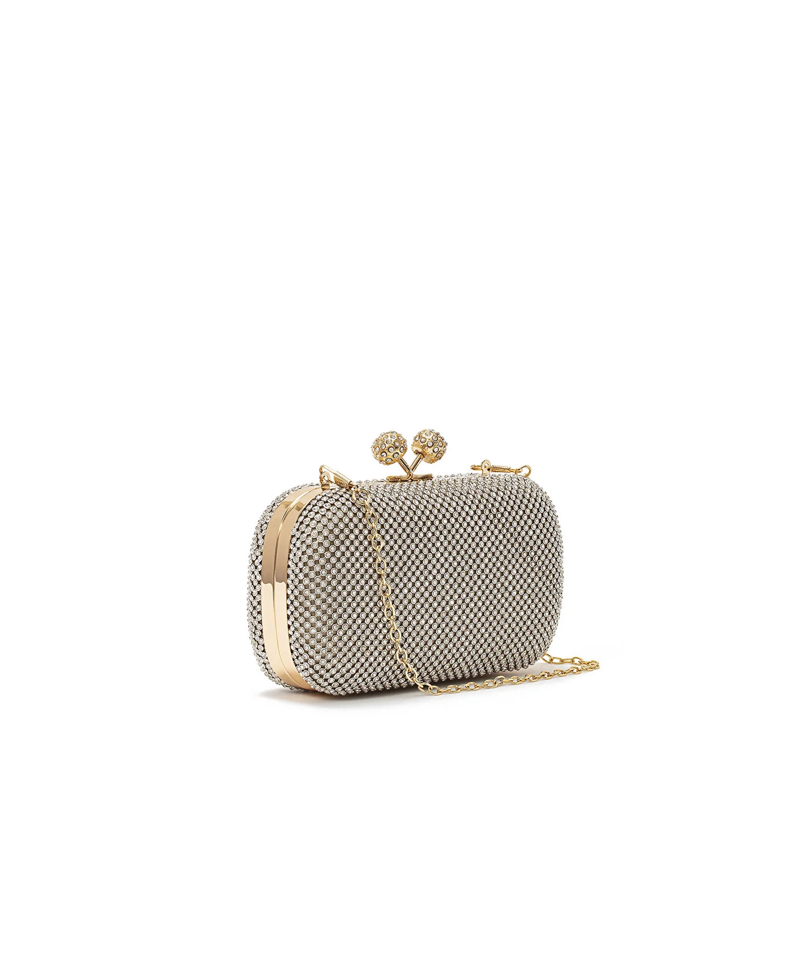 Kristal Taşlı Clutch-Gümüş - 1