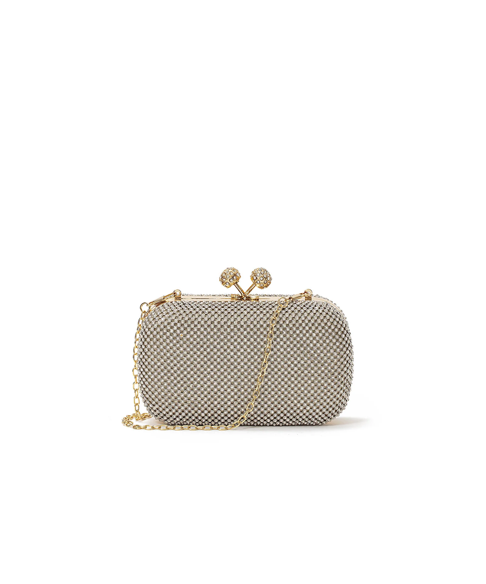 Kristal Taşlı Clutch-Gümüş - 2