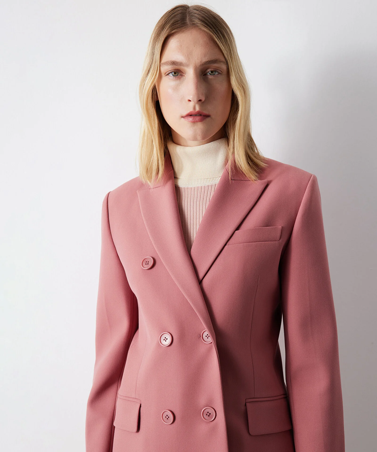 Kruvaze Blazer Ceket-Pudra Pembe - 3