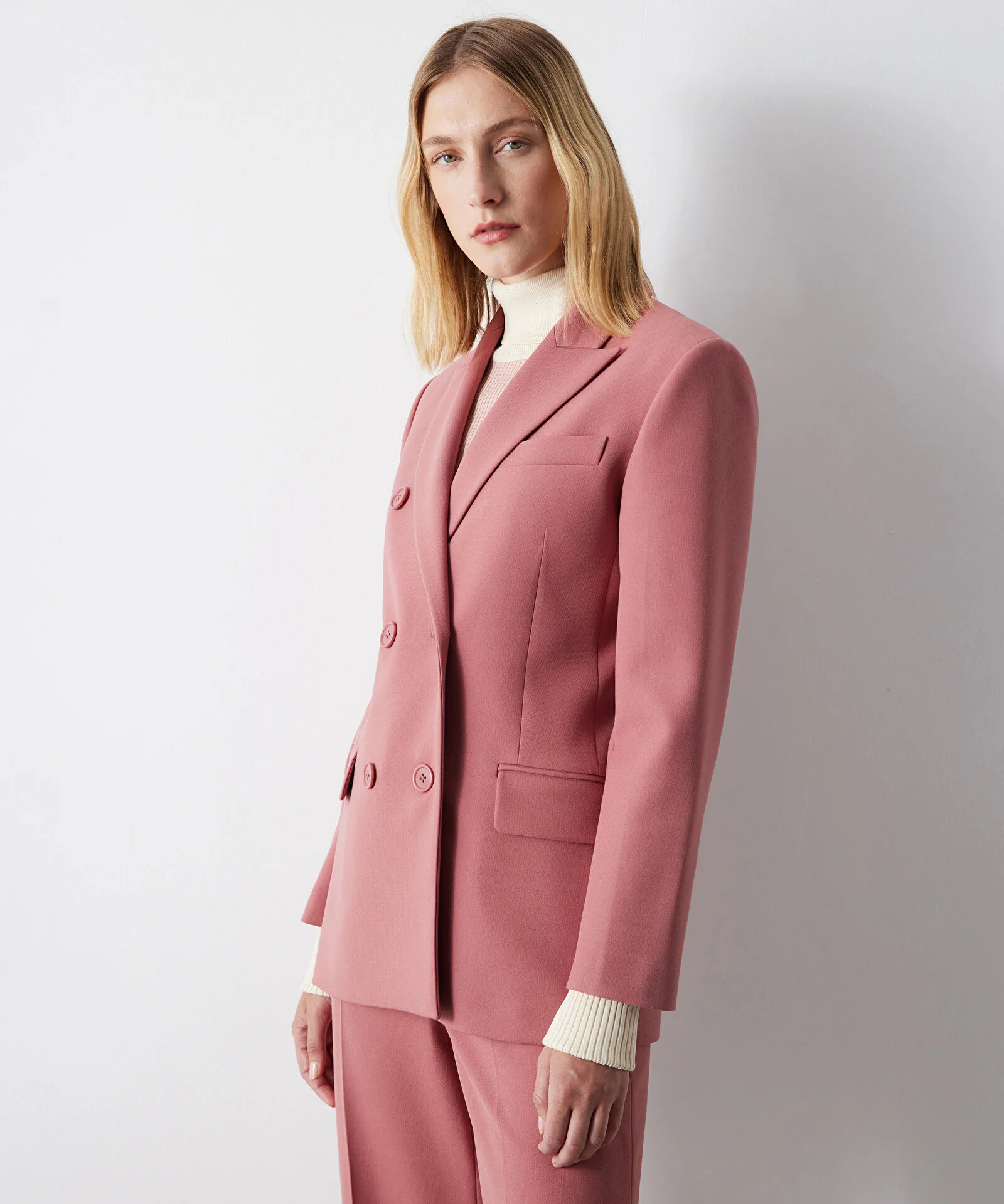 Kruvaze Blazer Ceket-Pudra Pembe - 4