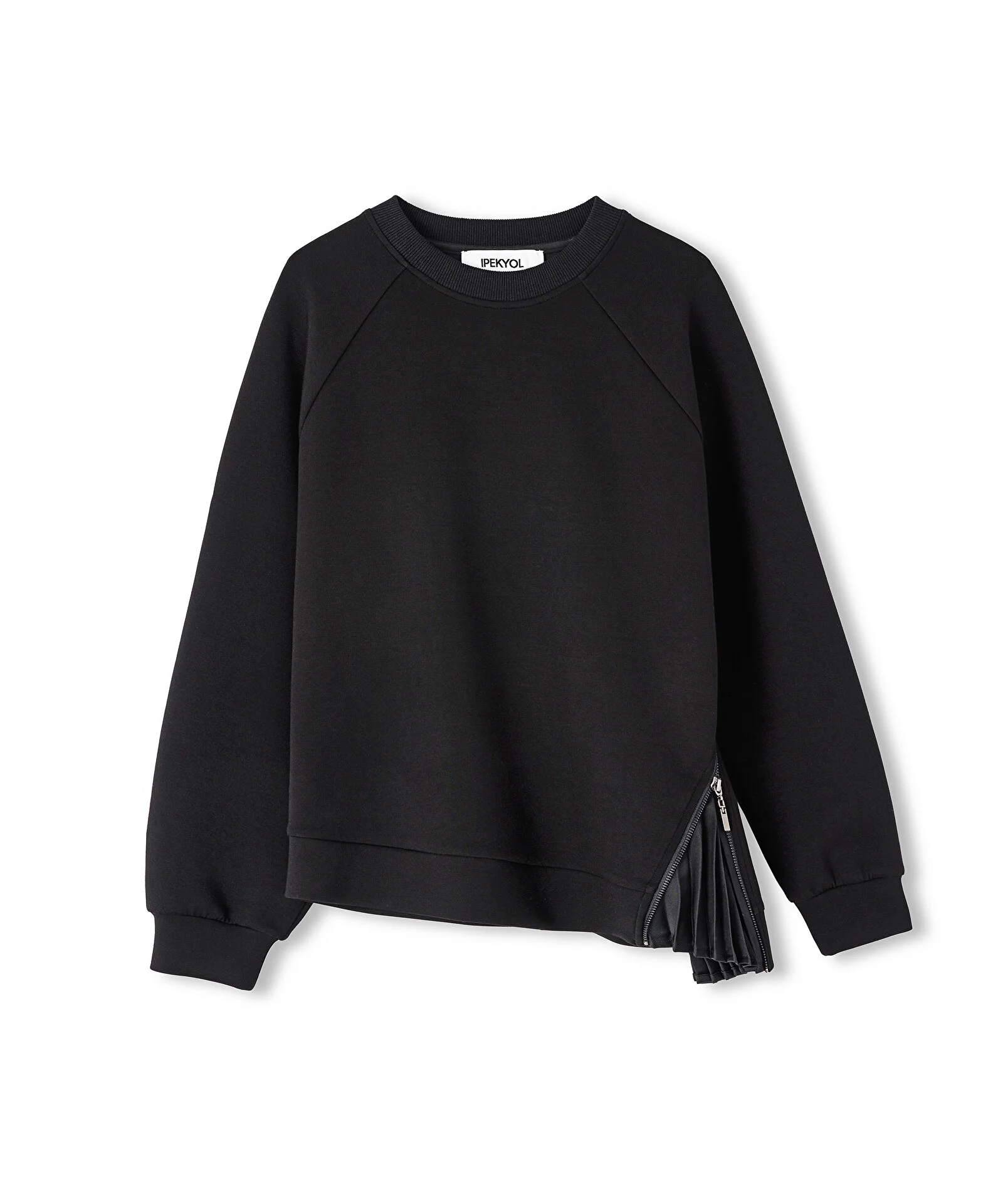 Kumaş Mix Oversize Sweatshirt-Siyah - 5