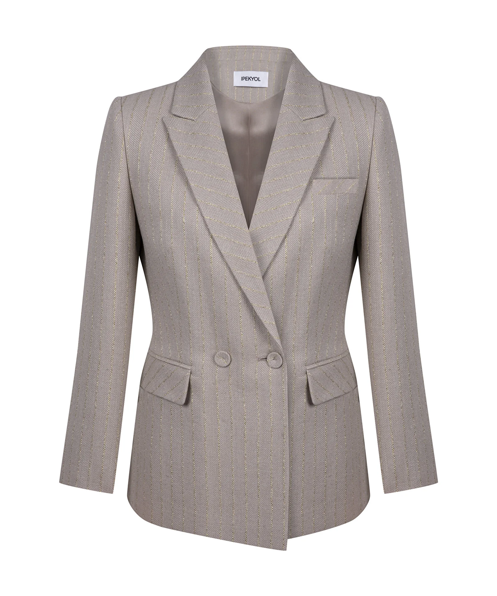 Sim Şeritli Tüvit Blazer Ceket-Naturel - 6