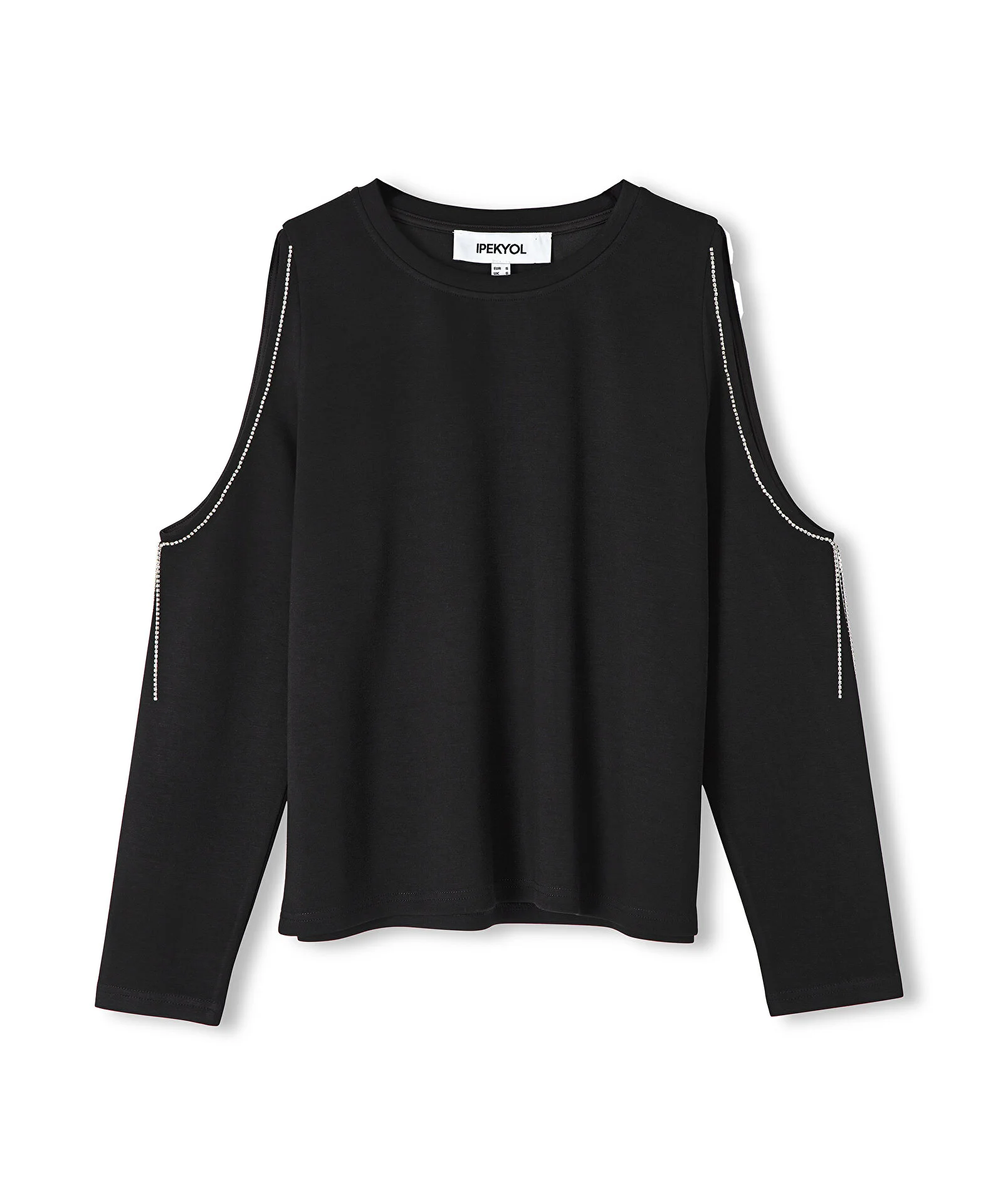 Taş Şeritli Cutout Sweatshirt-Siyah - 6