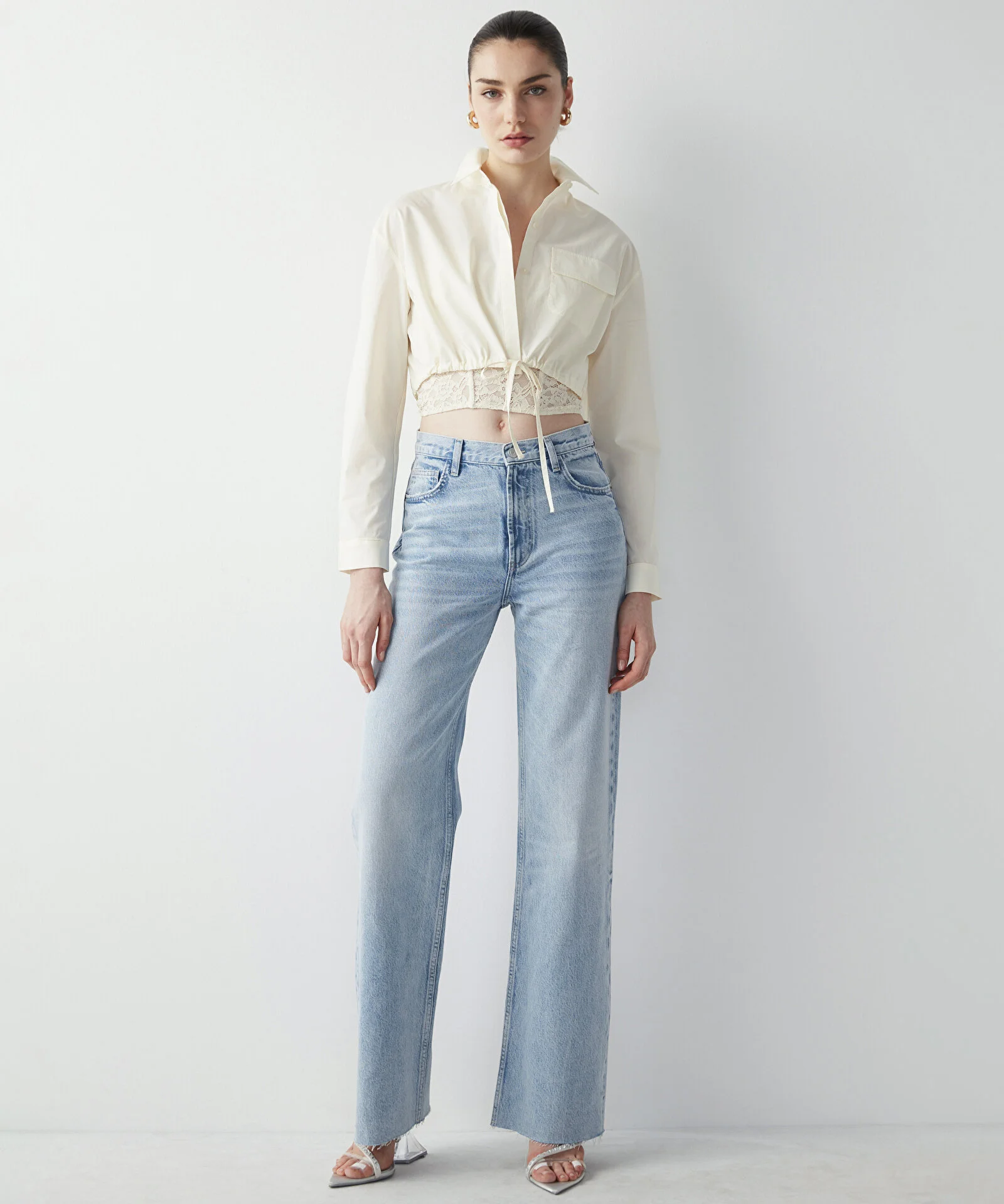 Wide Leg Fit Jean Pantolon-Açık İndigo - 1