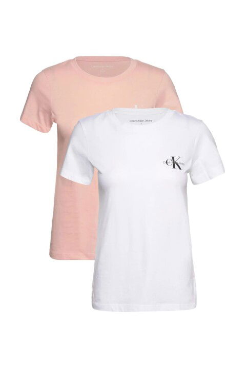 Kadın 2'li Monologo Slim Tee T-Shirt - Pembe-Beyaz - Calvin Klein