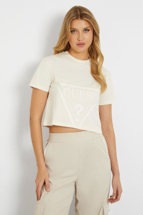 Kadın Adele Crop T-Shirt - Krem - Guess